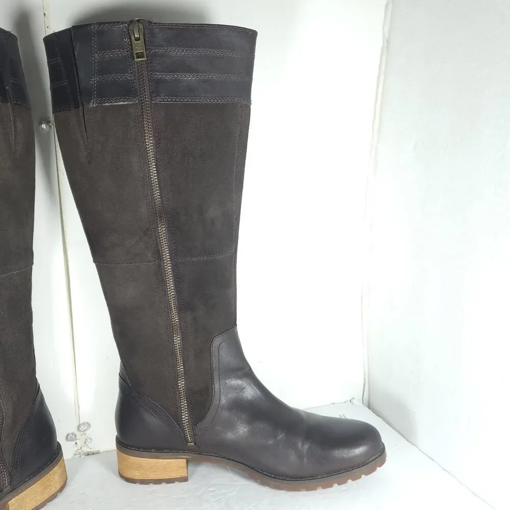 Timberland Women's Bethel Heights US9 Brown Leather Zip Knee High Riding Boots